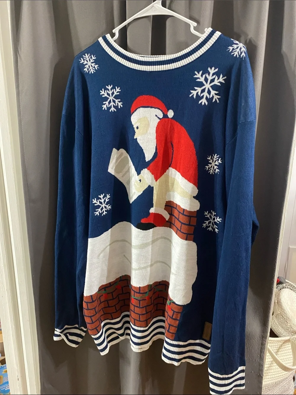 Tipsy Elves MENS 3XL Navy Santa Chimney Knit Crewneck Sweater Good CONDITION